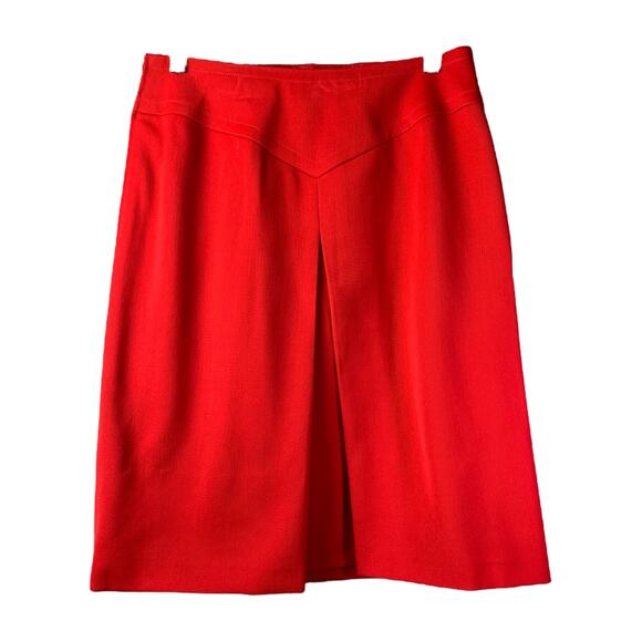 Celine Paris Pencil Skirt Womens Size 42 Red 100% Wool Gold Chain 8" Side Zip - Picture 3 of 9